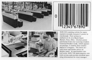 The first use of barcode printers and scanning system in the year 1974